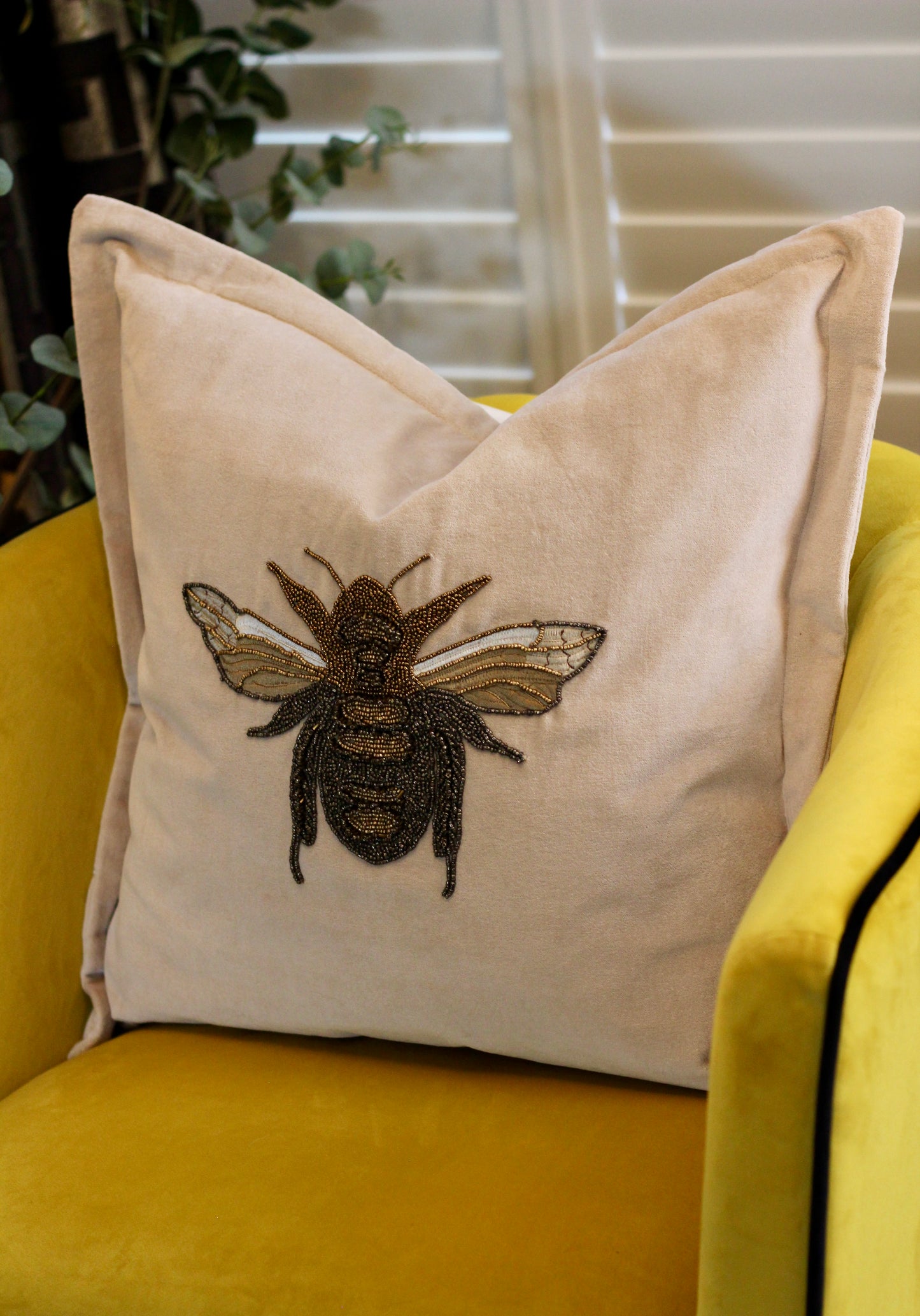 Luxe Bee Embellished Cushion - Quartz