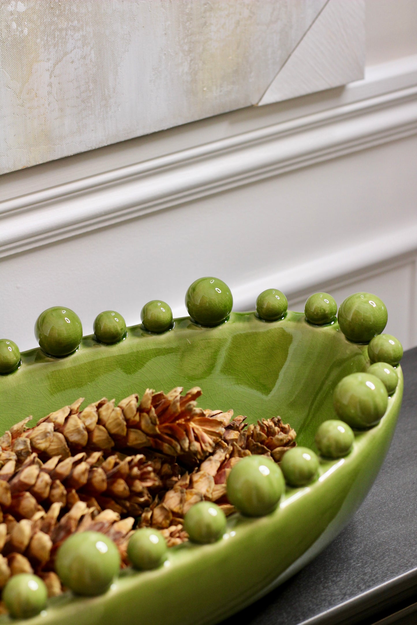 Green Oval Bowl With Bobbled Edge