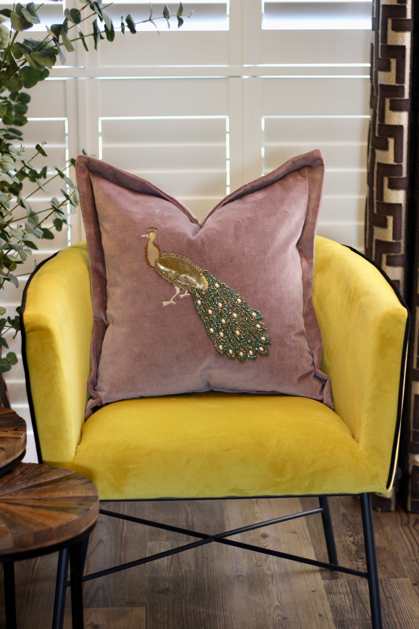 Luxe Peacock Embellished Cushion - Lavender