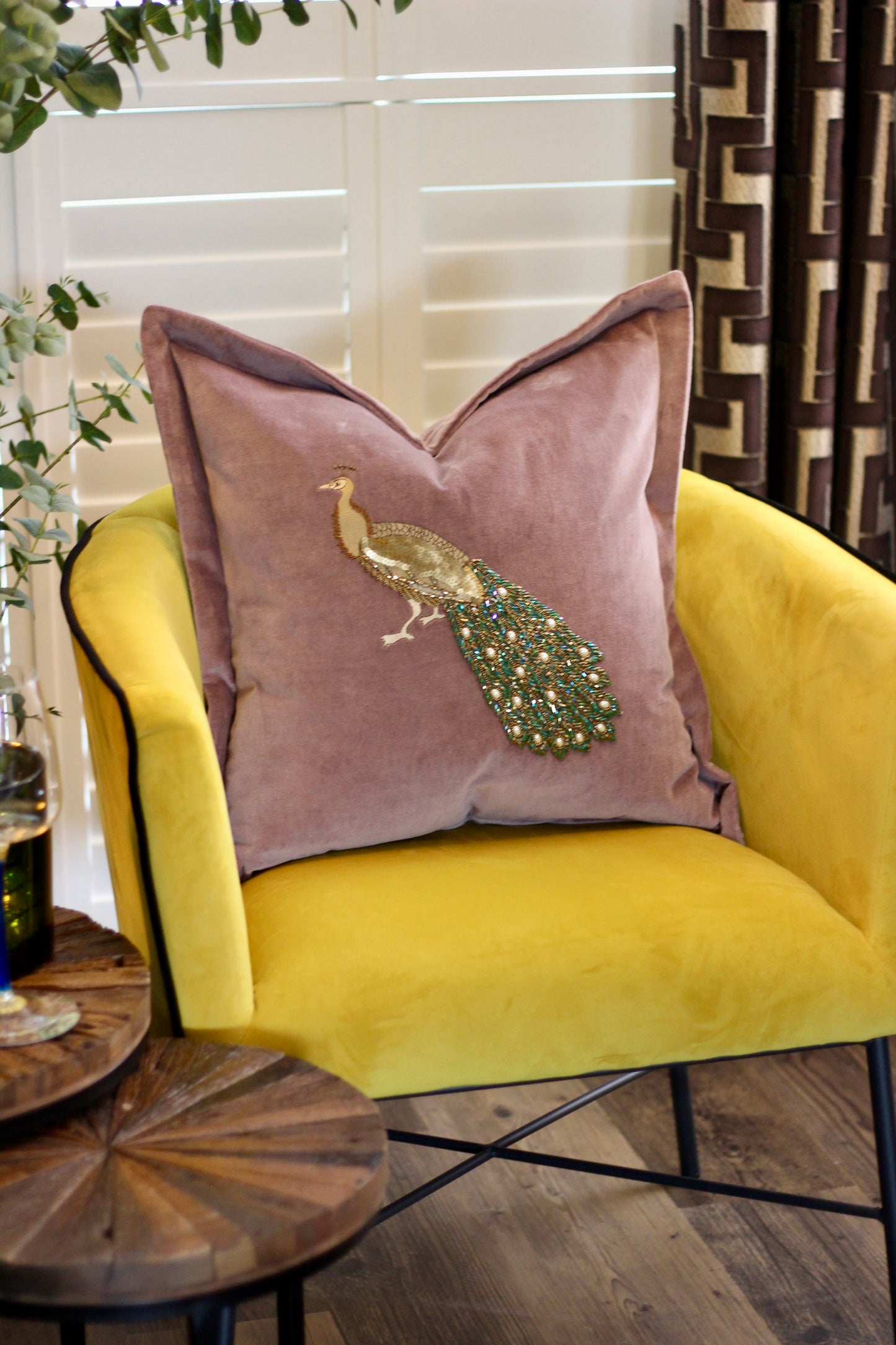 Luxe Peacock Embellished Cushion - Lavender