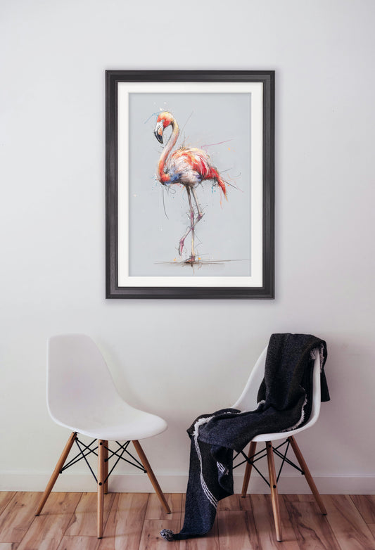 Pink Flamingo Cosy Sketch - Black Hurstwood Frame