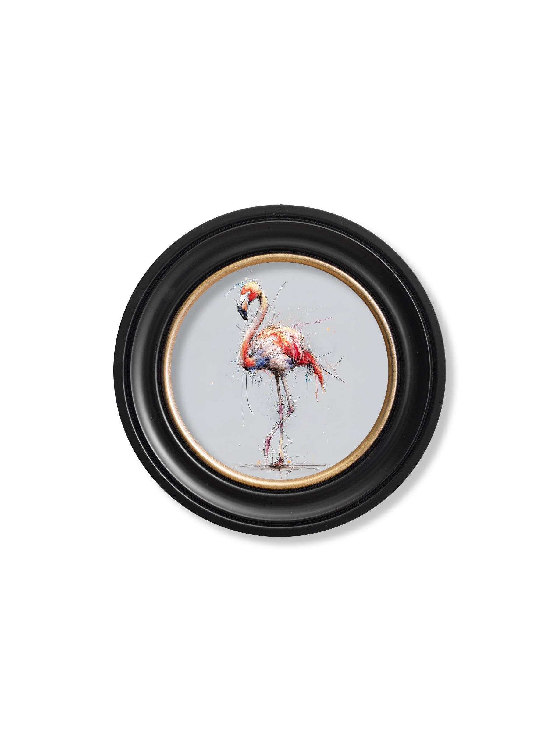 Pink Flamingo Cosy Sketch – Oxford Round Frame styled view – Leya Buster Interiors