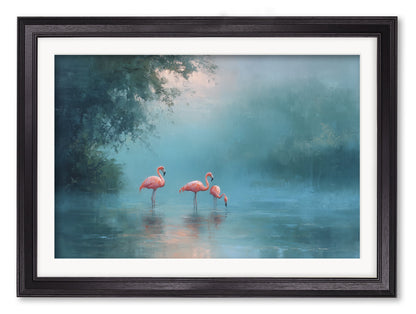 Misty Lake Flamingos – Black Hurstwood Frame detail – Leya Buster Interiors