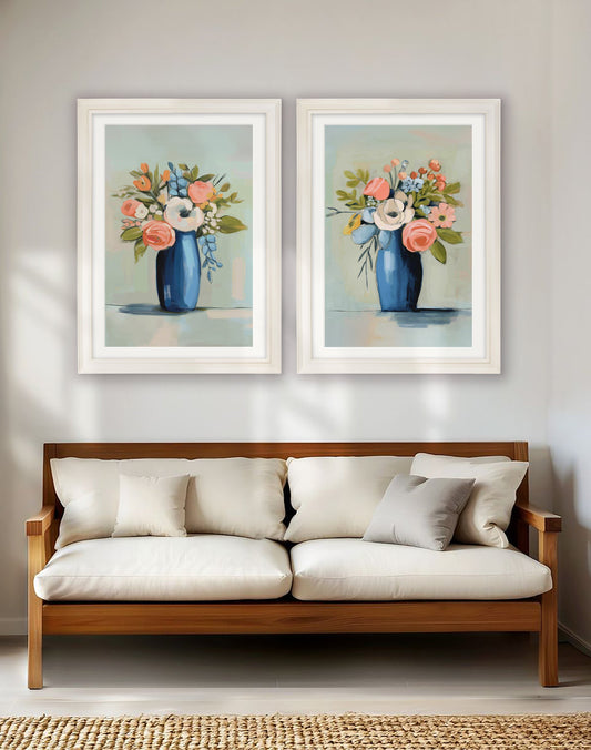 The Pastel Bouquet Duo – Cream Hurstwood Frame – framed wall art at Leya Buster Interiors