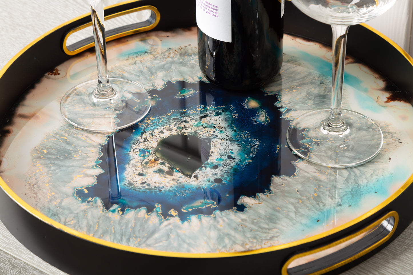 Blue Abstract Round Tray