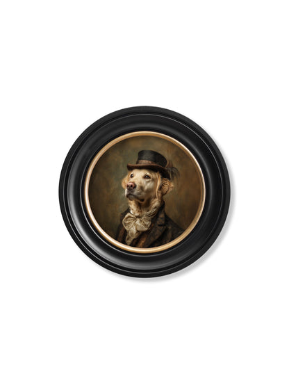 Lord Goldpaw – Gentleman Golden Labrador Oxford Round Frame styled view – Leya Buster Interiors