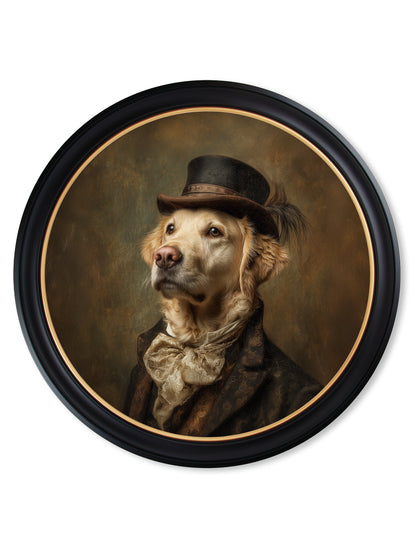 Lord Goldpaw – Gentleman Golden Labrador Oxford Round Frame styled view – Leya Buster Interiors