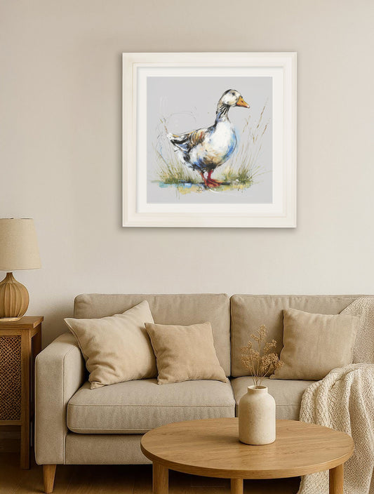 White Goose Cosy Sketch – Cream Hurstwood Square Frame – framed wall art at Leya Buster Interiors