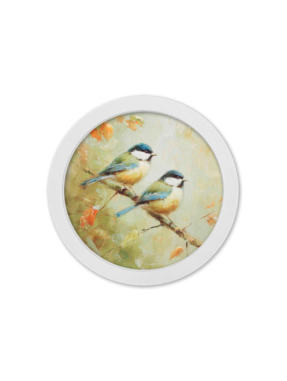 Garden Birds – 30cm White Round Box Frame styled view – Leya Buster Interiors
