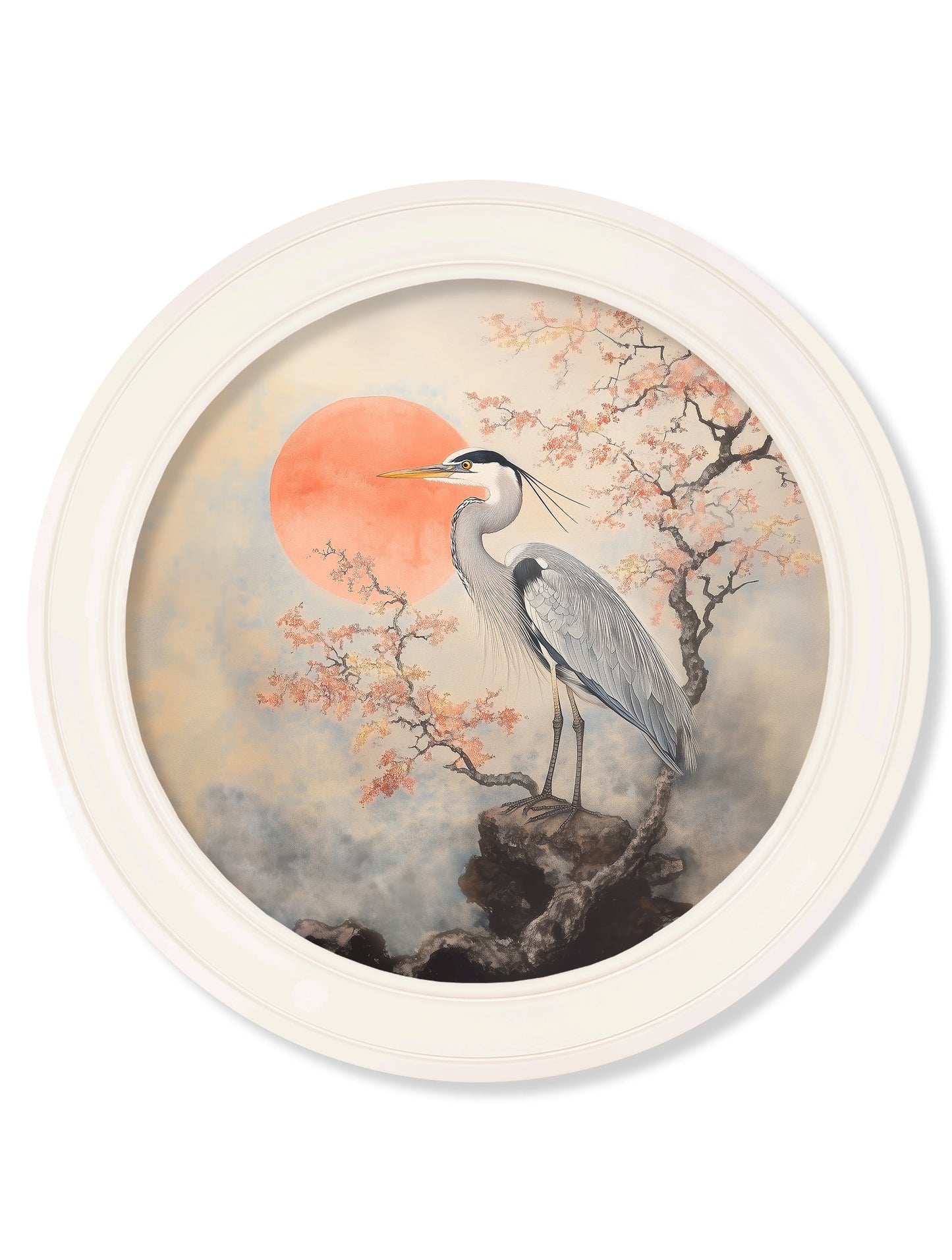 Japanese Twin Herons - Oxford Strong White Round Frame
