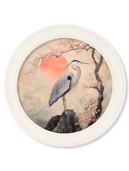 Japanese Twin Herons – Oxford Strong White Round Frame styled view – Leya Buster Interiors