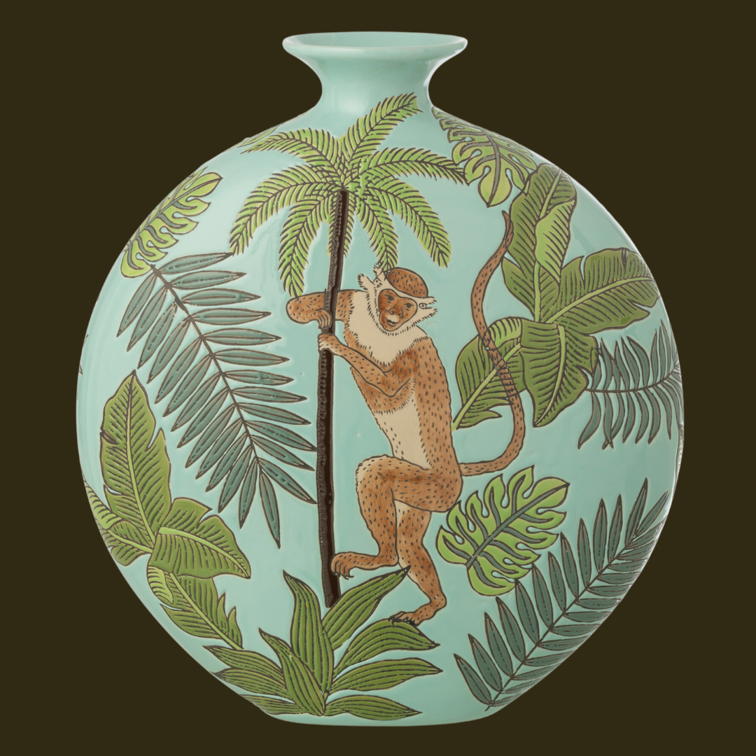 Monkey In The Jungle Blue Vase