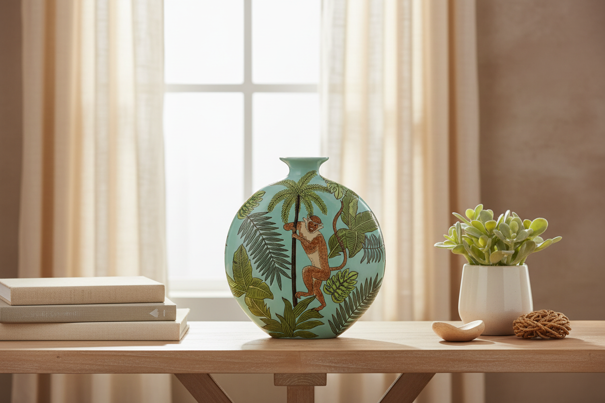 Monkey In The Jungle Blue Vase