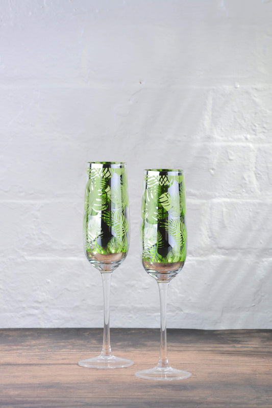 Tropical Palm Champagne Flutes Set Of 2