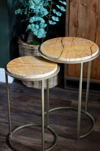 Ochre Rajasthani Marble Nest of Side Tables – side table at Leya Buster Interiors