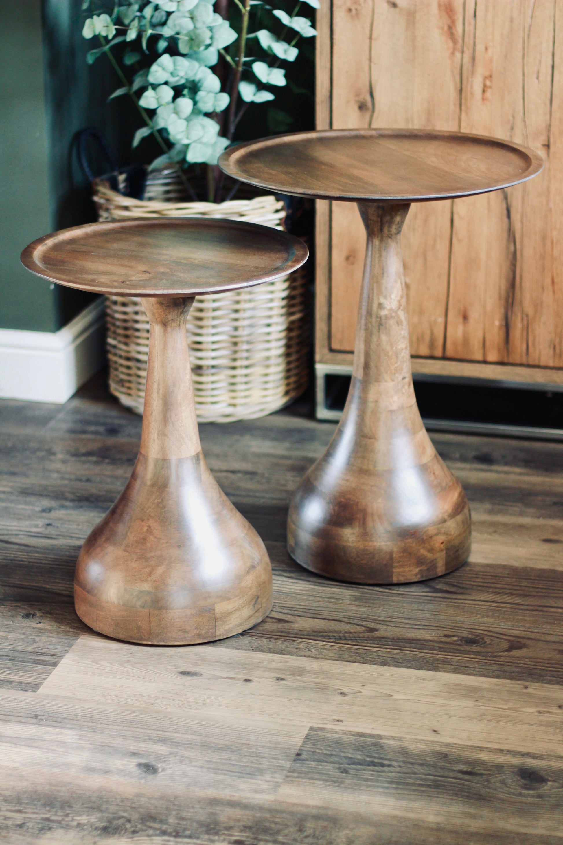 Small Mango Wood Pedestal Side Table styled view – Leya Buster Interiors