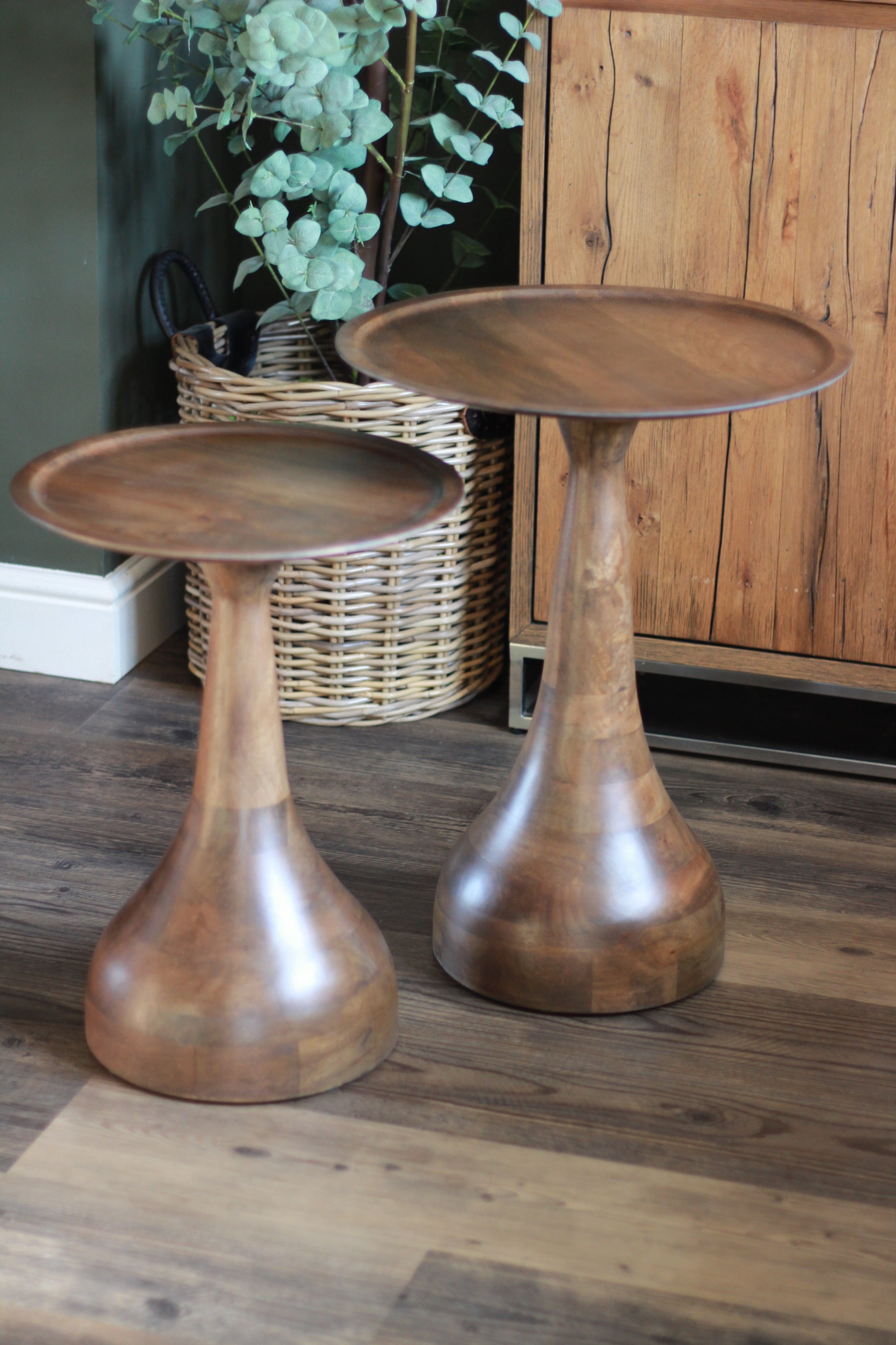 Small Mango Wood Pedestal Side Table styled view – Leya Buster Interiors