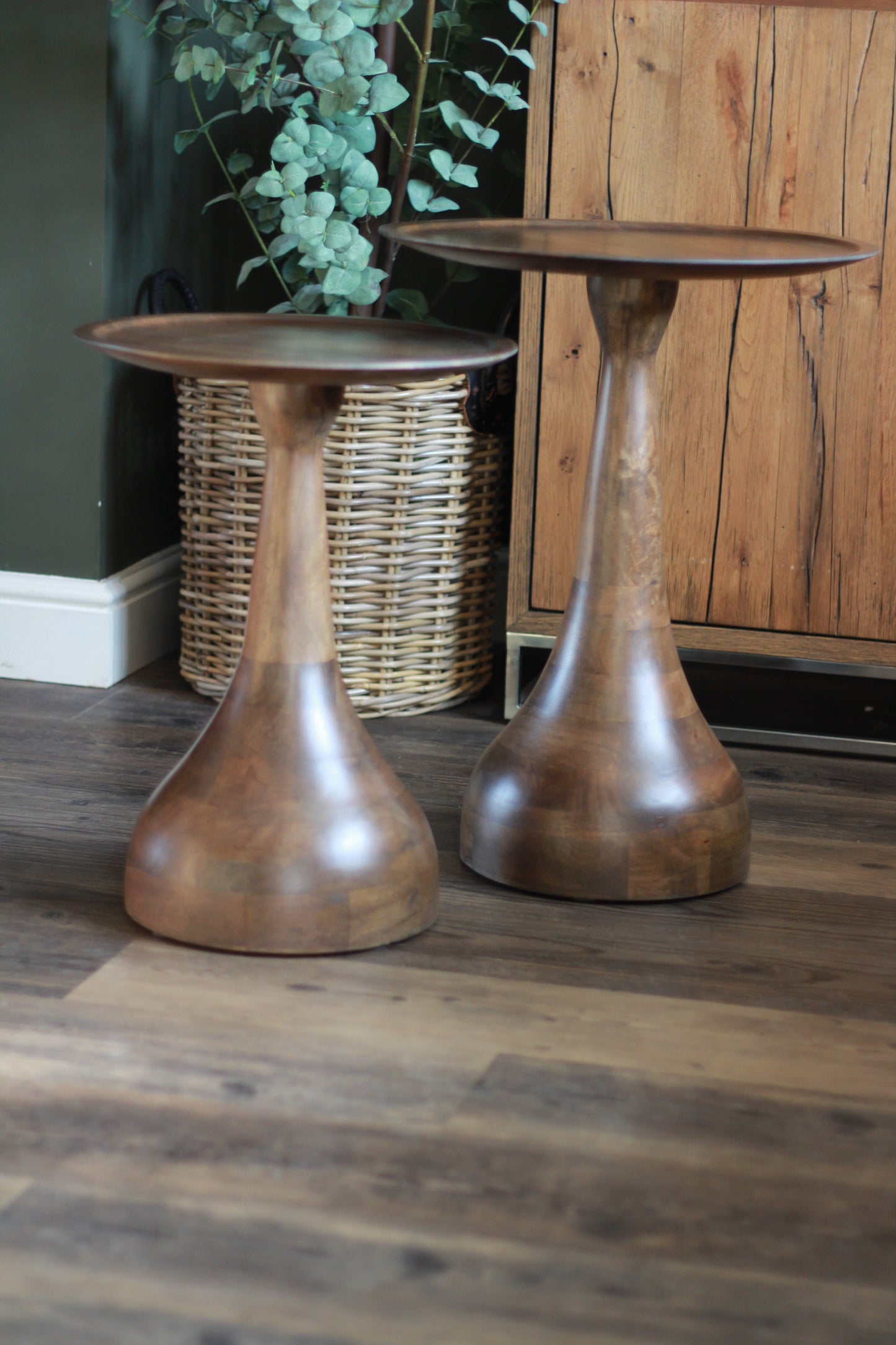 Large Mango Wood Pedestal Side Table styled view – Leya Buster Interiors