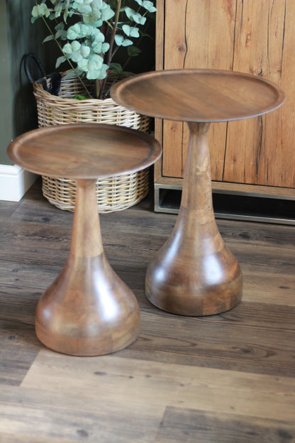 Small Mango Wood Pedestal Side Table styled view – Leya Buster Interiors