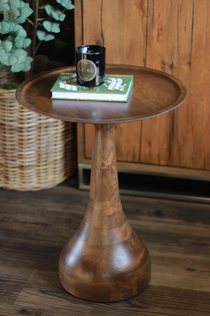Large Mango Wood Pedestal Side Table detail – Leya Buster Interiors
