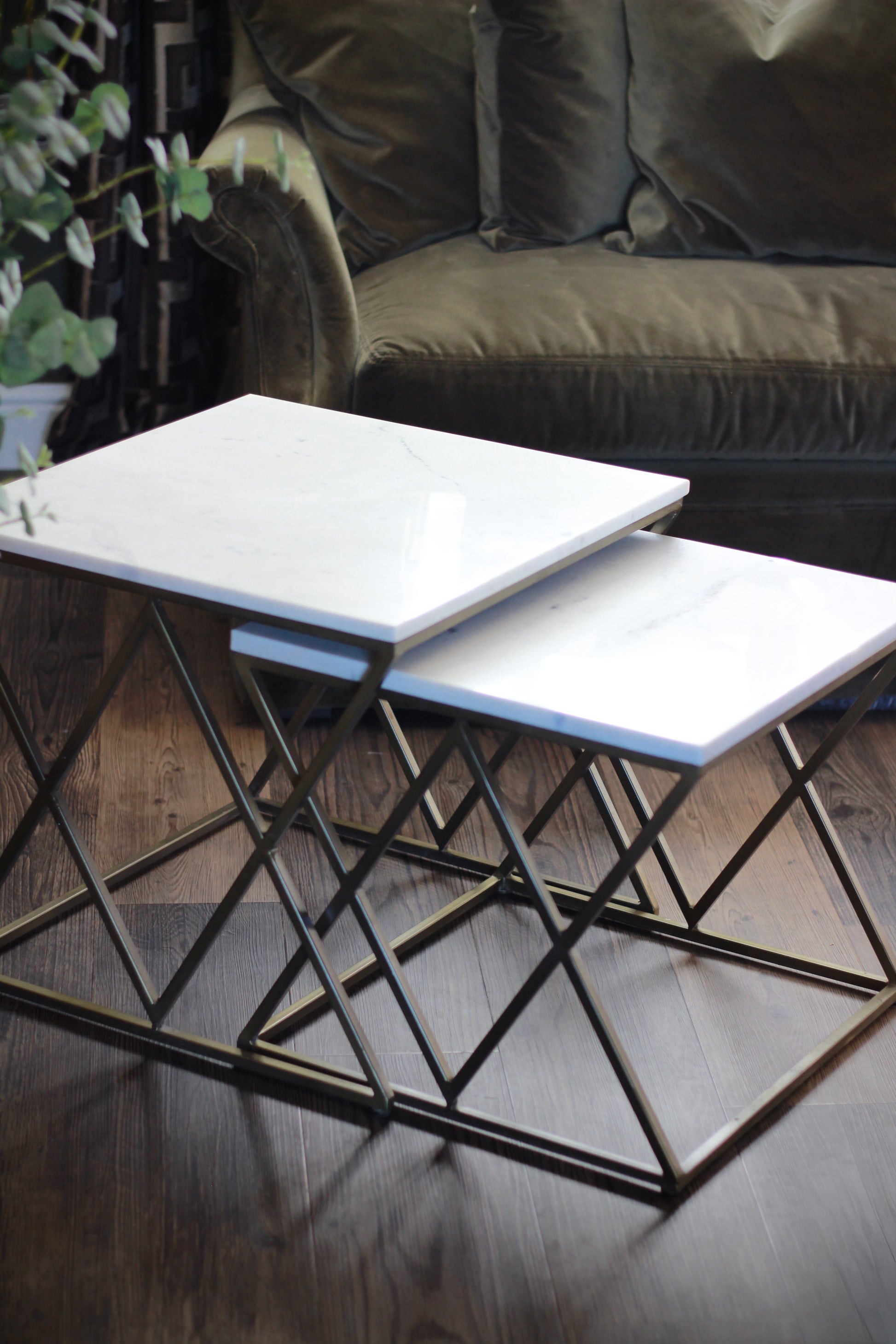 White Rajasthani Marble Nest of Tables styled view – Leya Buster Interiors