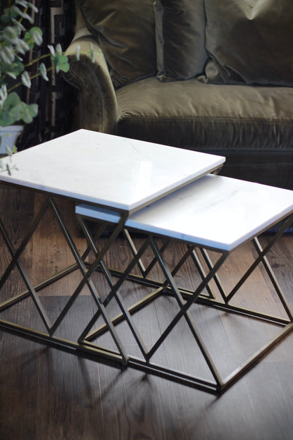 White Rajasthani Marble Nest of Tables styled view – Leya Buster Interiors
