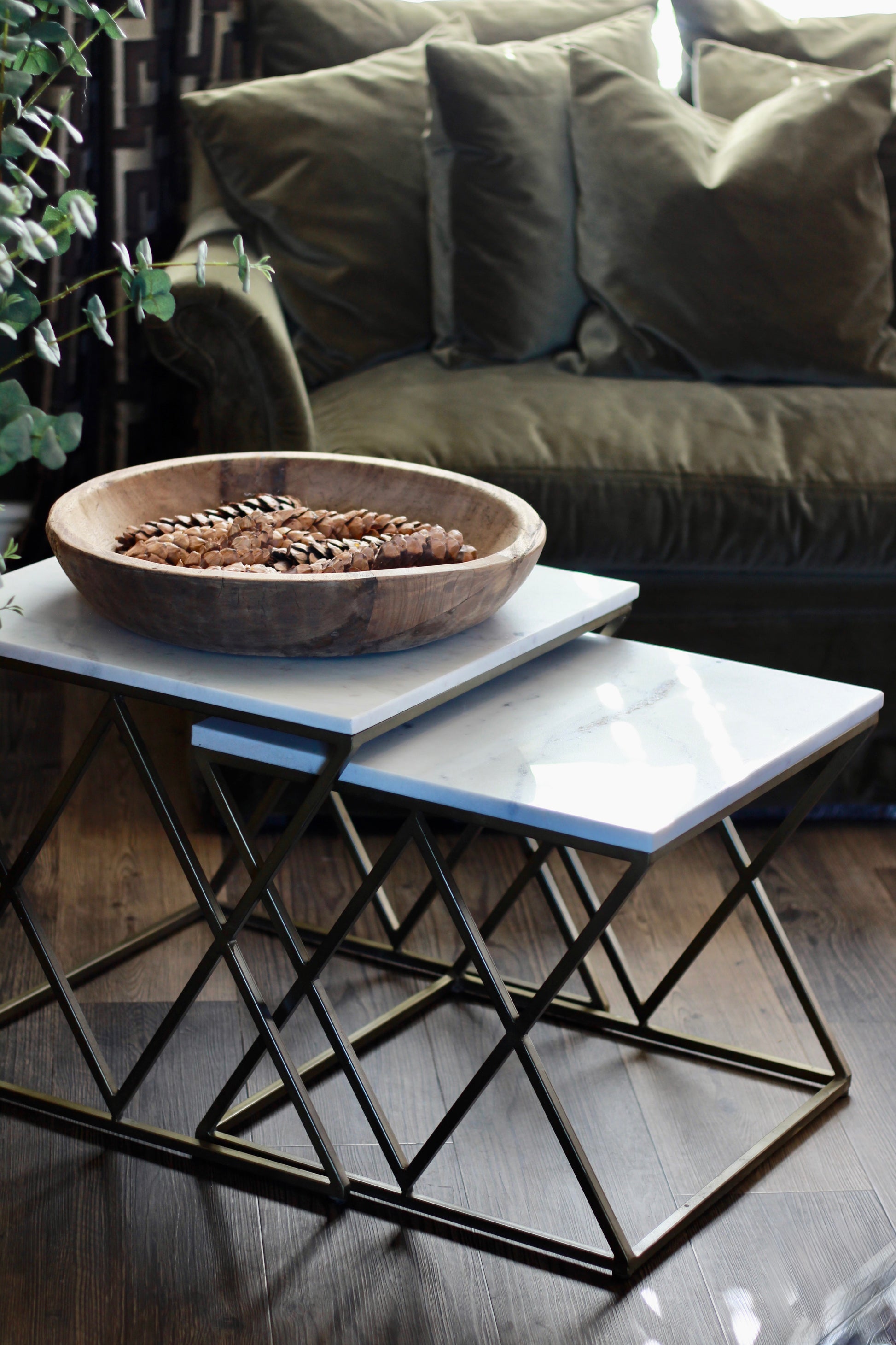 White Rajasthani Marble Nest of Tables – side table at Leya Buster Interiors