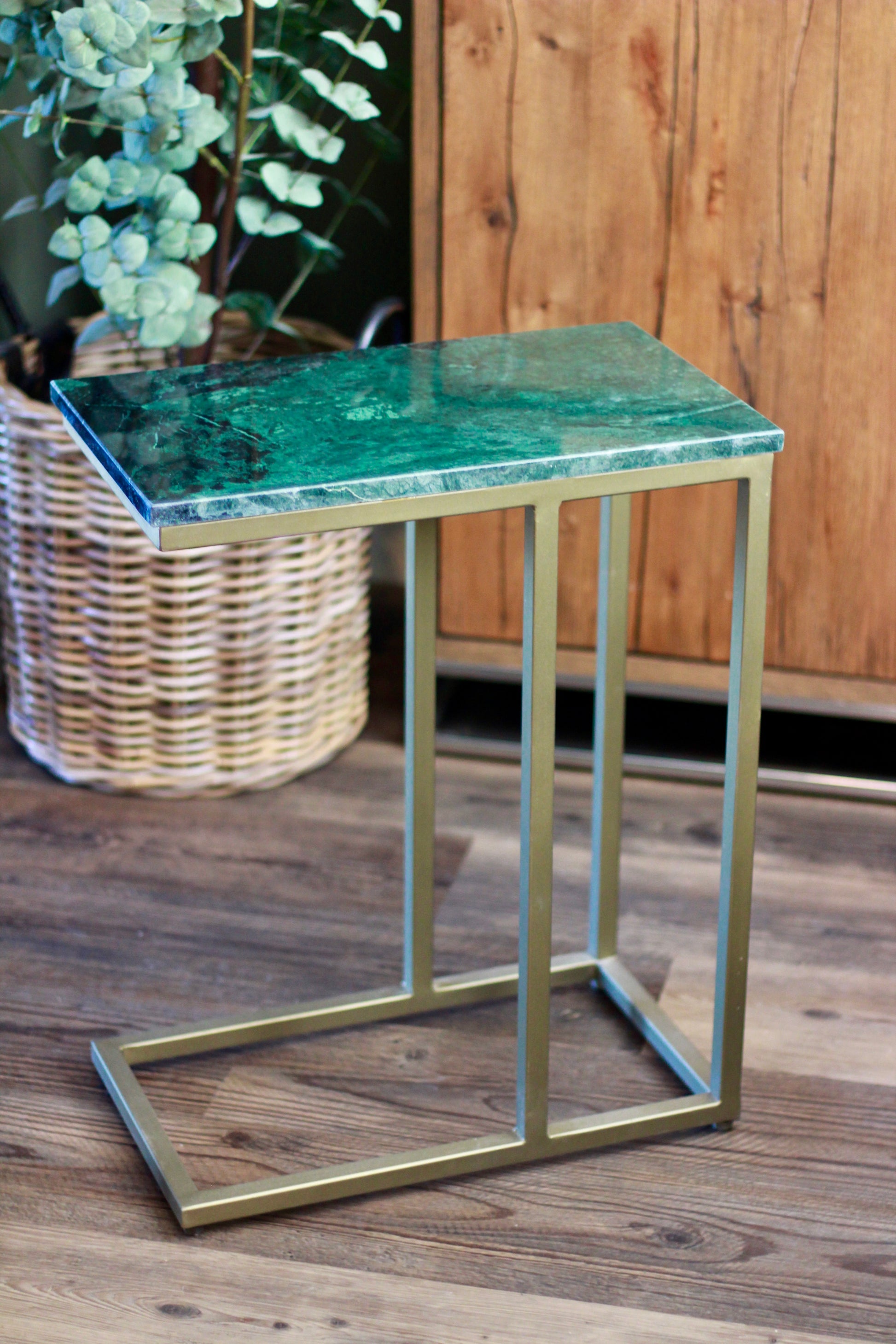 Forest Green Rajasthani Marble Sofa Side Table styled view – Leya Buster Interiors