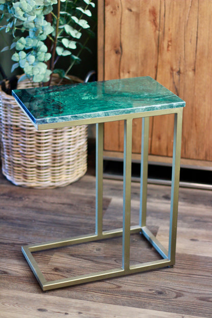 Forest Green Rajasthani Marble Sofa Side Table styled view – Leya Buster Interiors