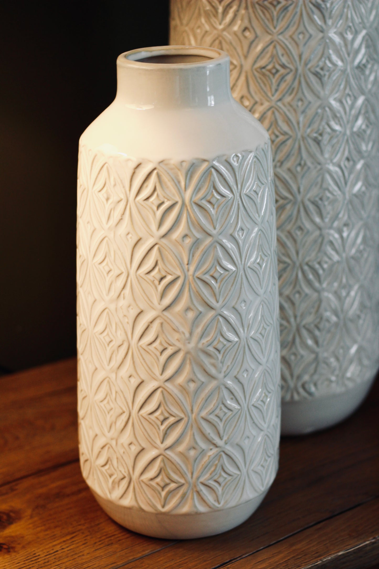 White Carved Ceramic Vase | Small & Large