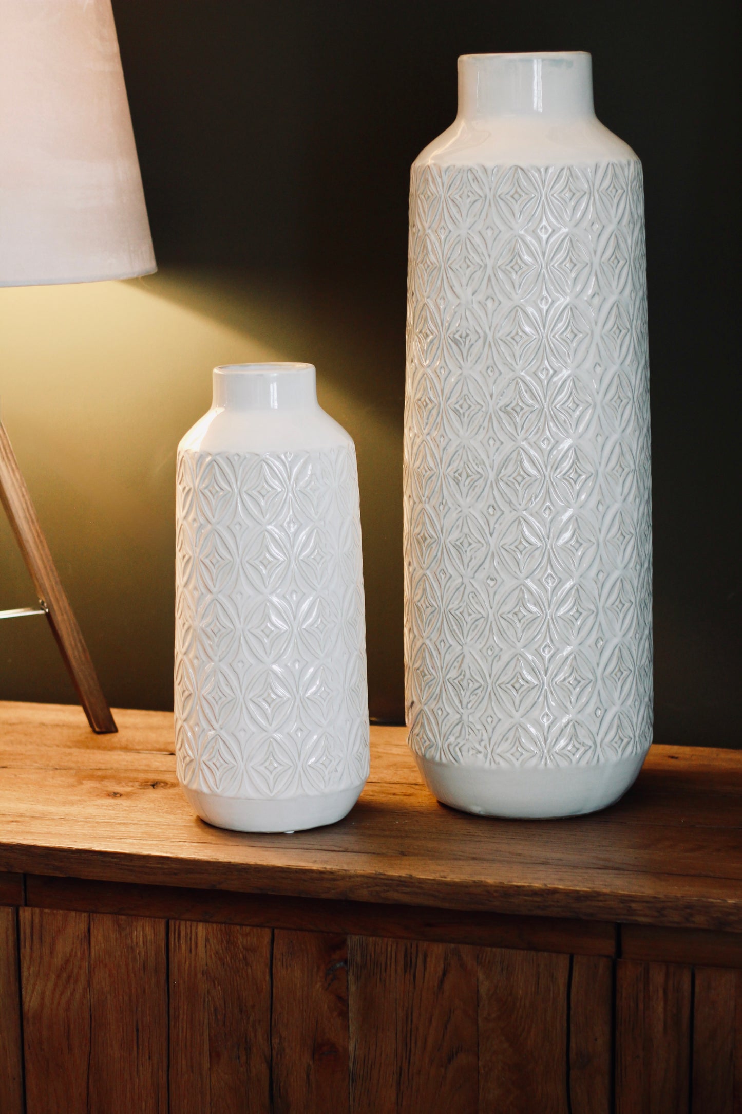 White Carved Ceramic Vase | Small & Large