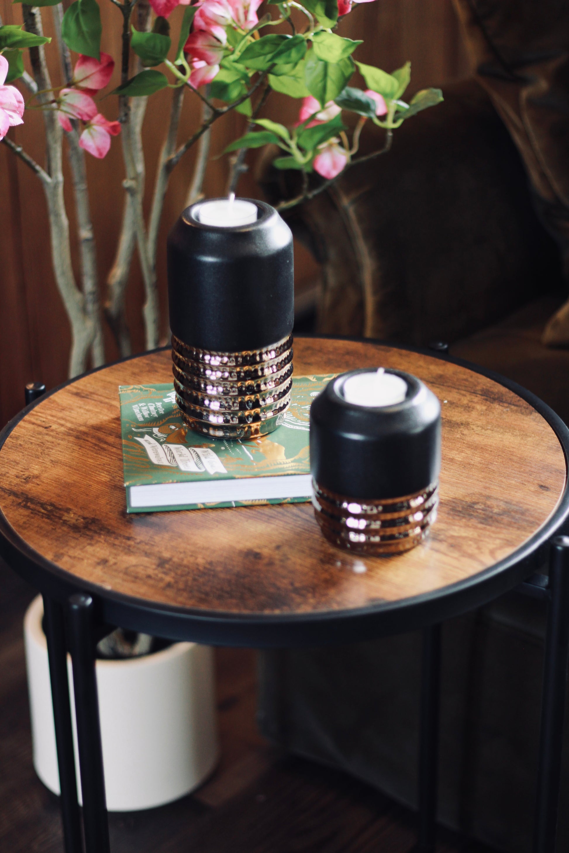 Black & Bronze Tealight Holder | Small & Large styled view – Leya Buster Interiors