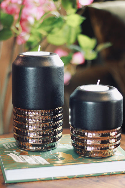 Black & Bronze Tealight Holder | Small & Large – scented candle at Leya Buster Interiors