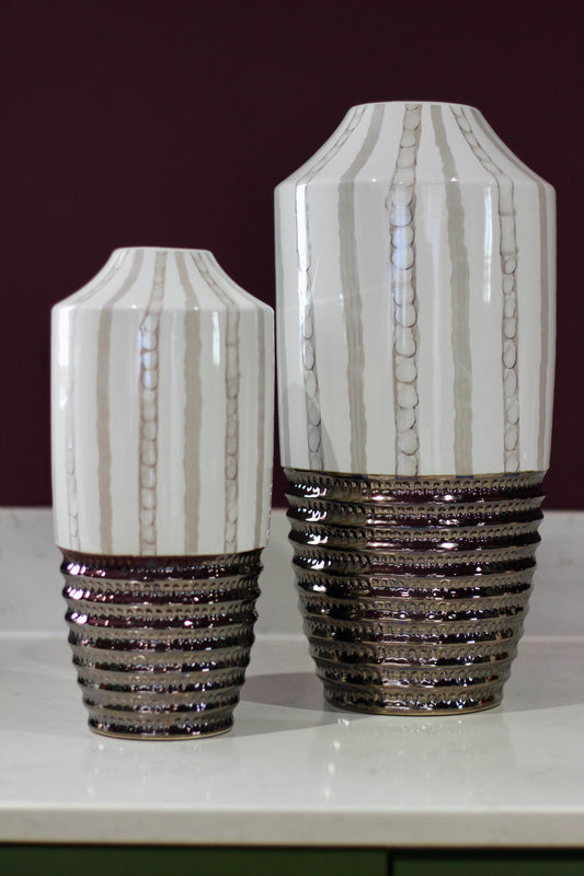 Cream & Bronze Textured Ceramic Vase | Small & Large