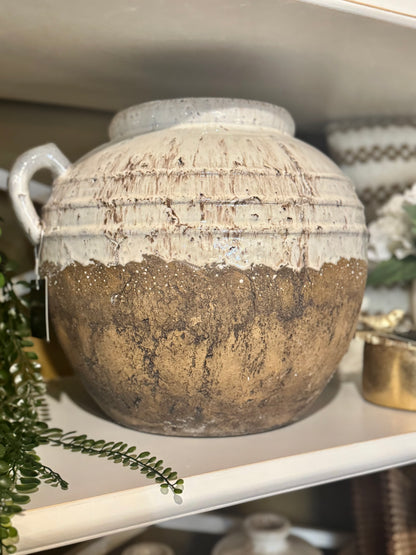 Aged Cream Terracotta Pot Vase with Handles detail – Leya Buster Interiors