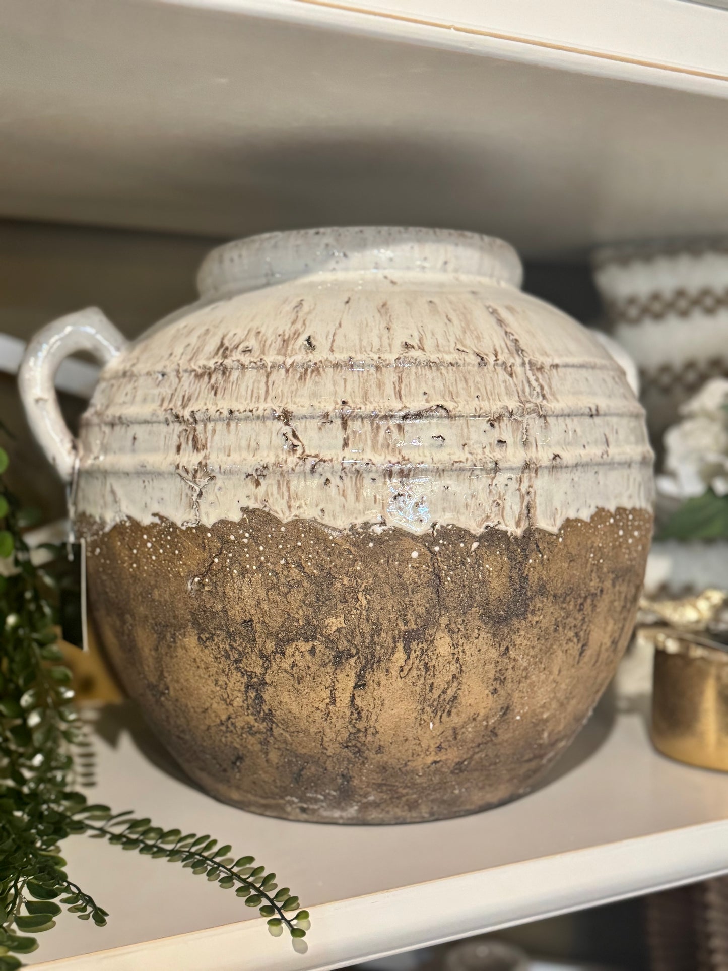 Aged Cream Terracotta Pot Vase with Handles