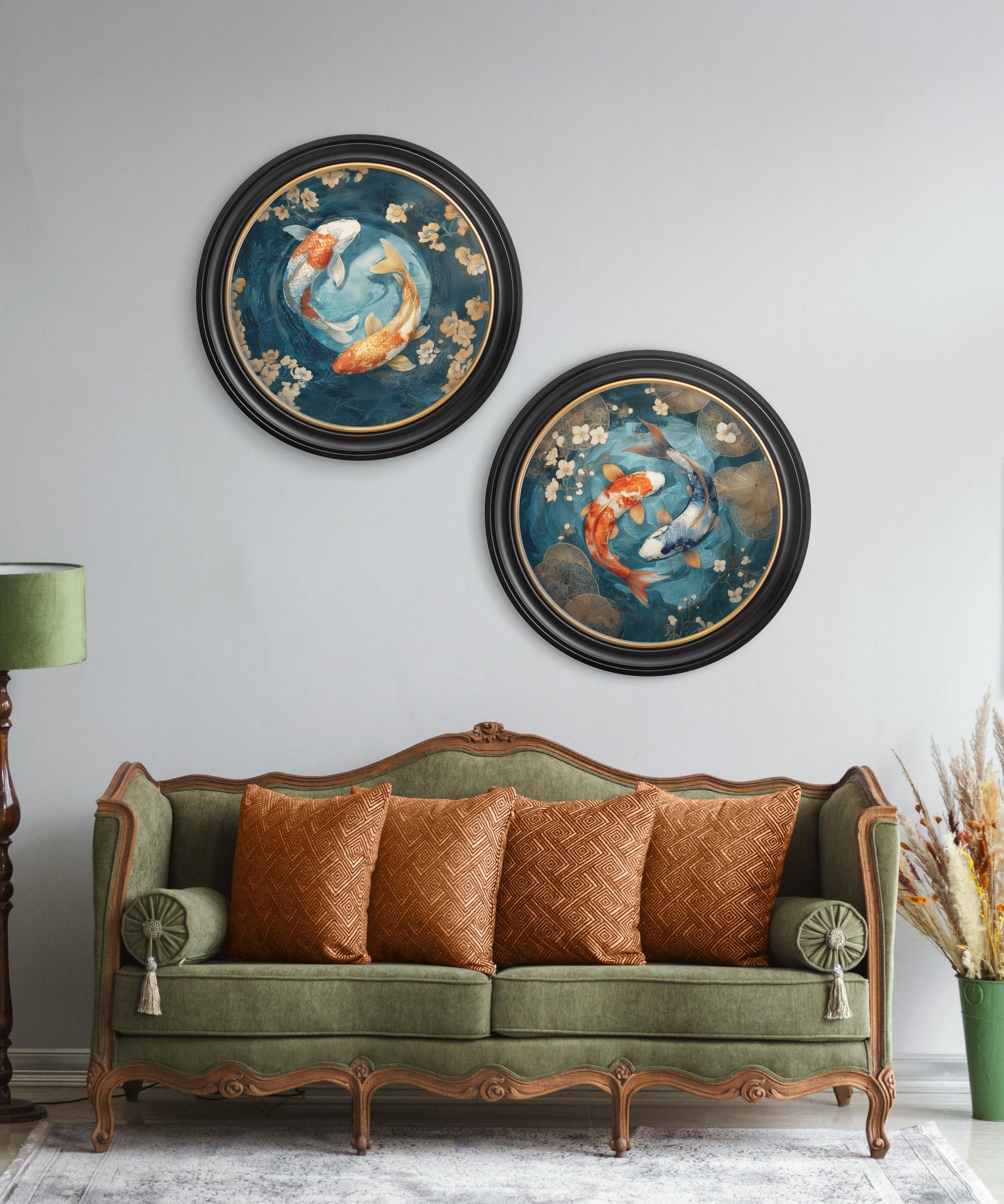 Japanese Koi Carp Dawn -  Oxford Round Frame