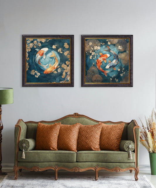 Japanese Koi Carp Dawn -  Oxford Square Frame