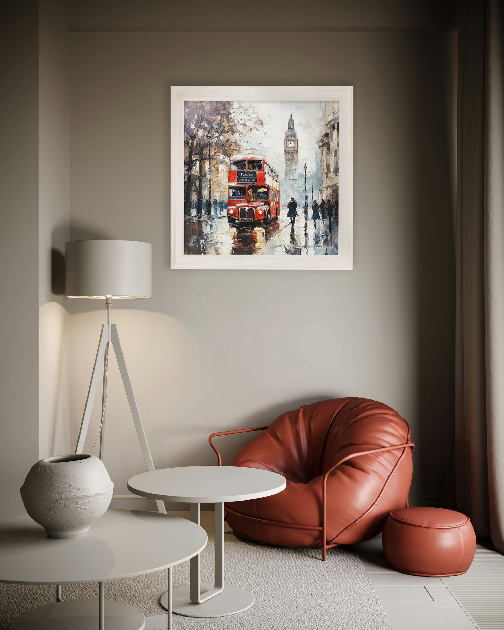 London Bus – Cream Hurstwood Square Frame – framed wall art at Leya Buster Interiors