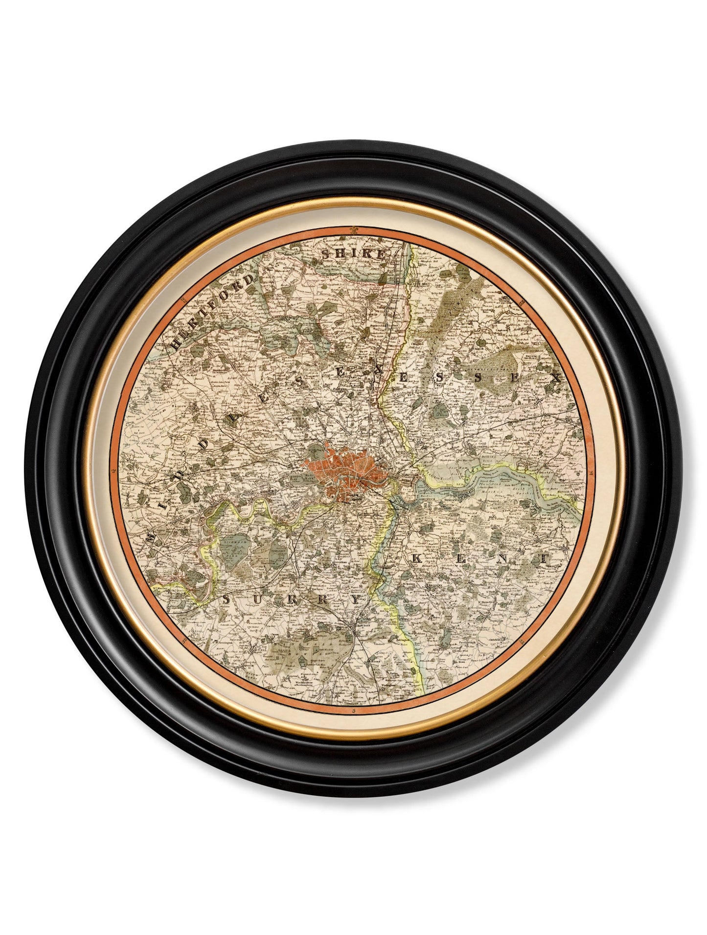 c.1839 Pigot & Co. New Map of the Environs London – Round – framed wall art at Leya Buster Interiors