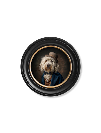 Sir Wooliam – Gentleman Old English Sheepdog Oxford Round Frame styled view – Leya Buster Interiors