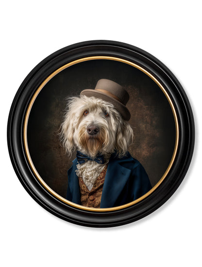 Sir Wooliam – Gentleman Old English Sheepdog Oxford Round Frame detail – Leya Buster Interiors