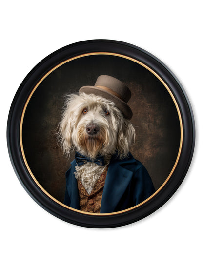Sir Wooliam – Gentleman Old English Sheepdog Oxford Round Frame styled view – Leya Buster Interiors