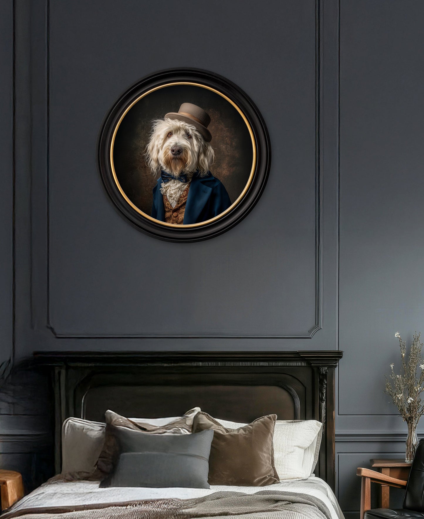 Sir Wooliam – Gentleman Old English Sheepdog Oxford Round Frame – fine home fragrance at Leya Buster Interiors
