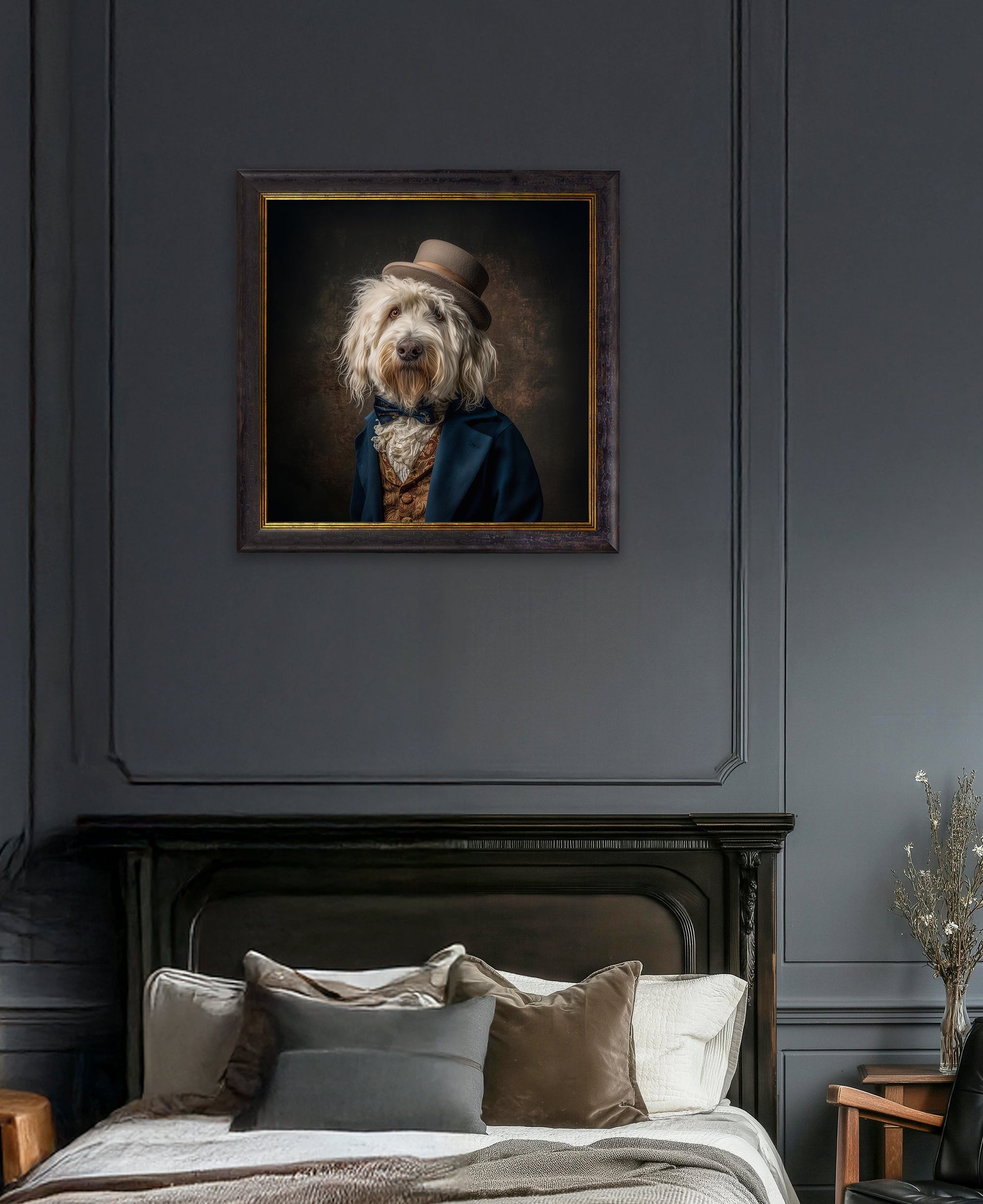 Sir Wooliam – Gentleman Old English Sheepdog Oxford Square Frame – fine home fragrance at Leya Buster Interiors