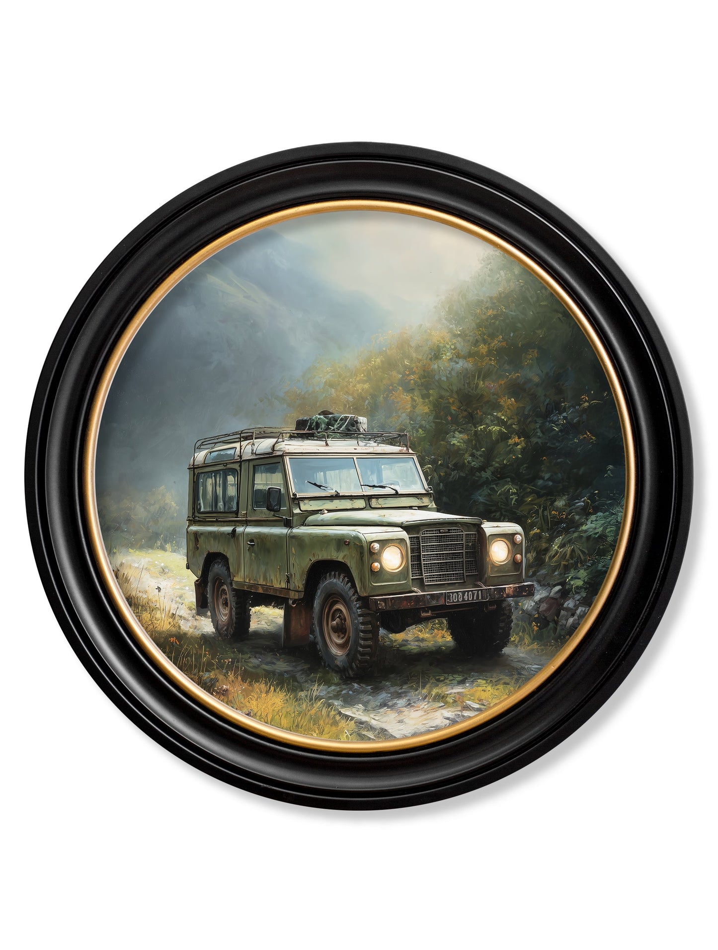 Country Track Defender Green – Oxford Round Frame detail – Leya Buster Interiors