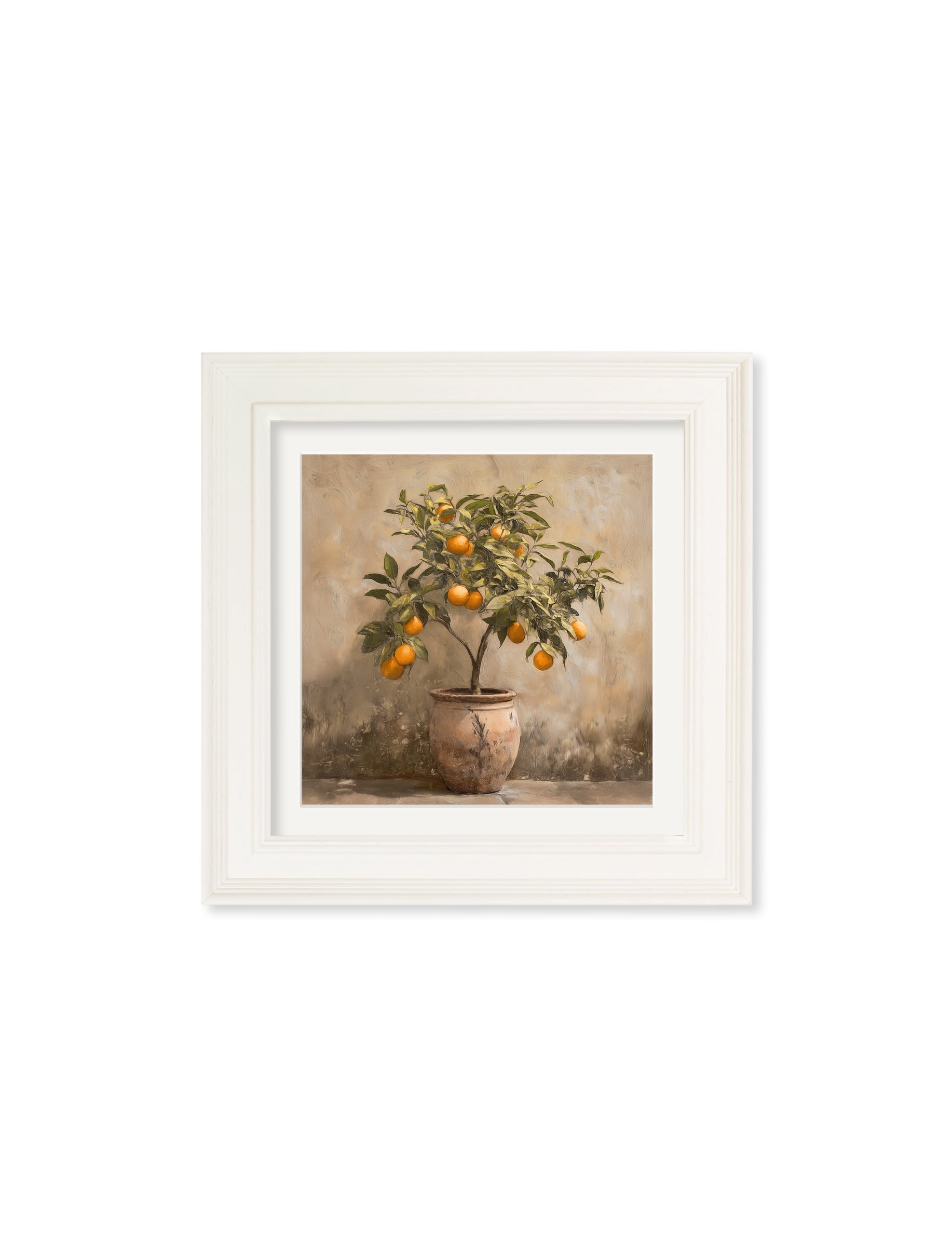 Mediterranean Orange Tree – Cream Hurstwood Square Frame styled view – Leya Buster Interiors