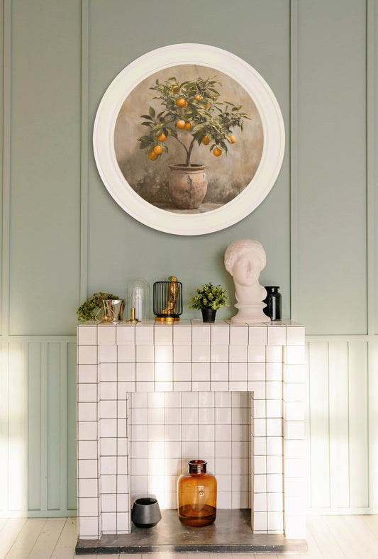 Mediterranean Orange Tree - Oxford Strong White Round Frame