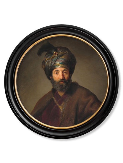 c.17th Century Rembrandt's Oriental Gentlemen – Round Frame styled view – Leya Buster Interiors