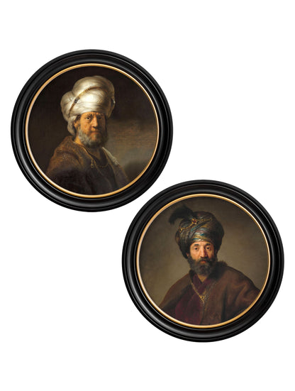 c.17th Century Rembrandt's Oriental Gentlemen – Round Frame detail – Leya Buster Interiors